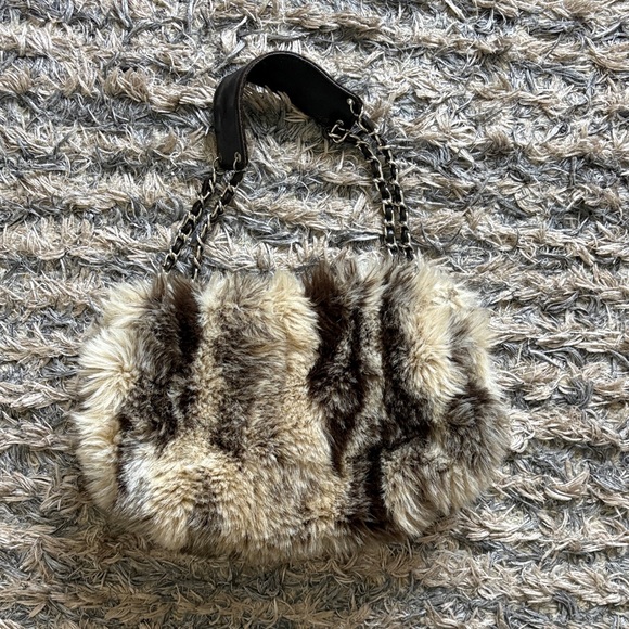 Handbags - Elegant Faux Fur Shoulder Bag with Chain Handle